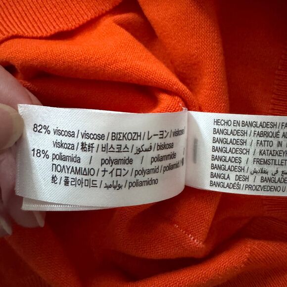 NWT Zara Orange Short Sleeve Knit Top with White Contrast Piping Size M - Picture 6 of 6